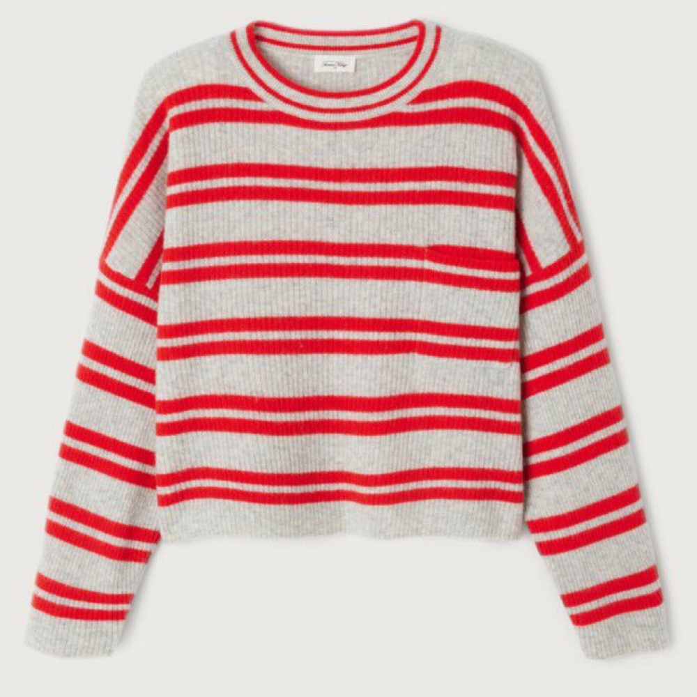 American Vintage Red and Gray Striped Sweater